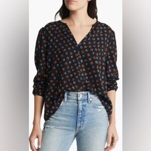 Treasure & Bond Black, Blue and Orange Floral Blouse